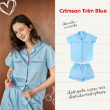 ชุดนอน แขนสั้น-กางเกงขาสั้น สี Crimson Trim Blue Pajamas - Short Sleeve