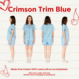ชุดนอน แขนสั้น-กางเกงขาสั้น สี Crimson Trim Blue Pajamas - Short Sleeve