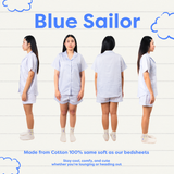 ชุดนอน แขนสั้น-กางเกงขาสั้น สี Blue Sailor Pajamas - Short Sleeve